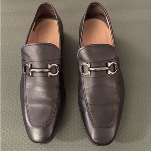 Salvatore Ferragamo Black Leather Moccasin with Gancini ornament